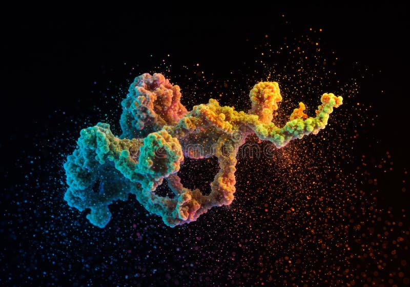Farbenfrohe 3D-Render komplexer Protein Molecule-Struktur. Ai Generated
