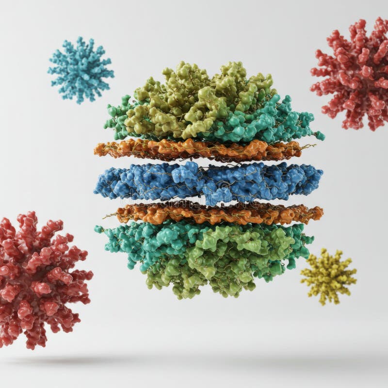 Farbenfrohe 3D-Render von Layered Virus Molecule lizenzfreie abbildung