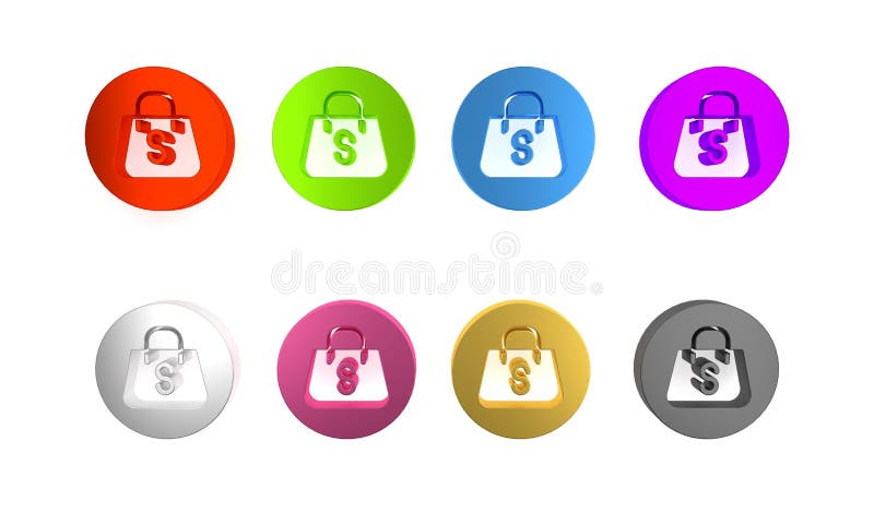 Farbenfrohe Einkaufstasche mit einem Symbol für den Verkauf von Inschriften auf weißem Hintergrund. Handtaschentuch. Taschensymbol vektor abbildung