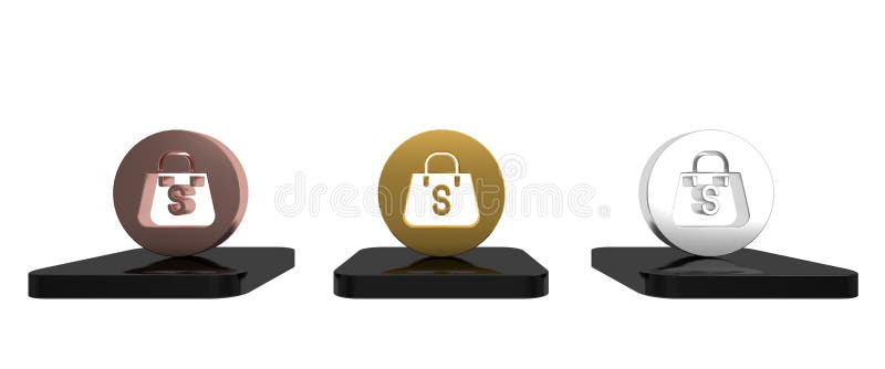 Farbenfrohe Einkaufstasche mit einem Symbol für den Verkauf von Inschriften auf weißem Hintergrund. Handtaschentuch. Tubensymbol. lizenzfreie abbildung