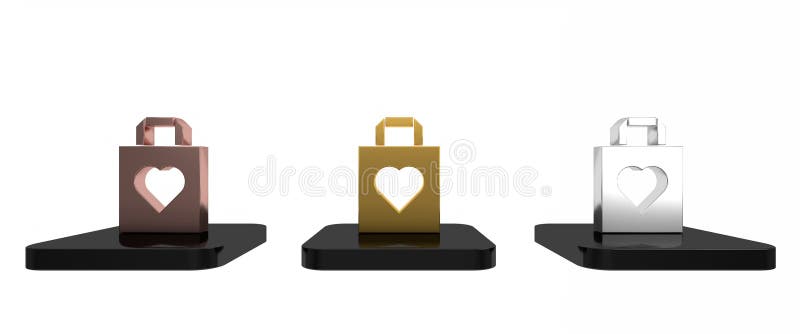 Farbenfrohe Einkaufstasche mit Herzensymbol isoliert auf weißem Hintergrund. Shopping-Taschen-Shop Liebe zum Herz-Icon. Valentine lizenzfreie abbildung