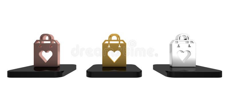 Farbenfrohe Einkaufstasche mit Herzensymbol isoliert auf weißem Hintergrund. Shopping-Taschen-Shop Liebe zum Herz-Icon. Valentine lizenzfreie abbildung