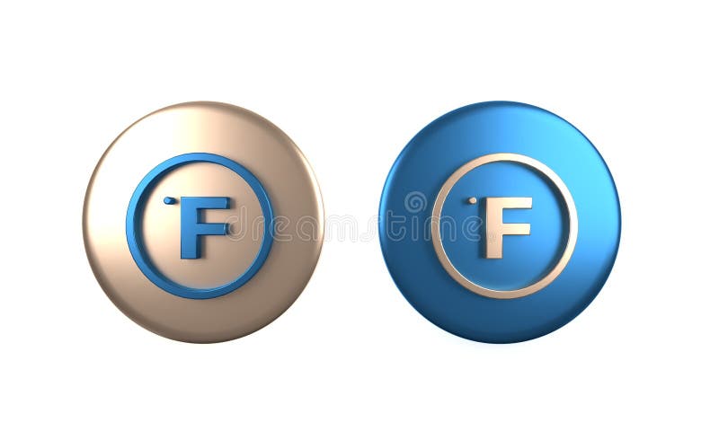 Farbenfrohe Fahrenheit Symbol isoliert auf weißem Hintergrund. Darstellung der Kreisschaltfläche 3D stock abbildung