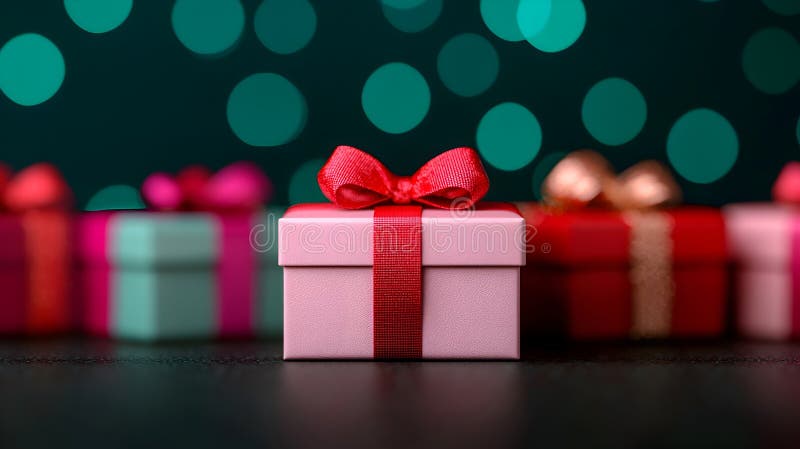 Farbenfrohe Geschenkboxen auf einem weichen Bokeh Hintergrund. Eine charmante Sammlung farbenfroher Geschenkschachteln mit Bändern, die auf einem weichen Hintergrund angeordnet sind. Perfekt für Feierlichkeiten und besondere Anlässe