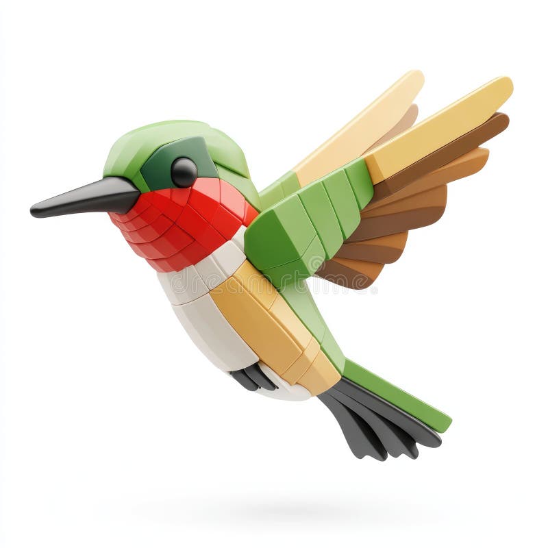 Farbenfrohe Hummingbird Blockdesign 3D Render vektor abbildung