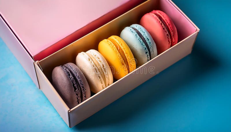 Farbenfrohe Macaroons, die in einer hübschen Darstellung lebendiger Farben angeordnet sind. vektor abbildung