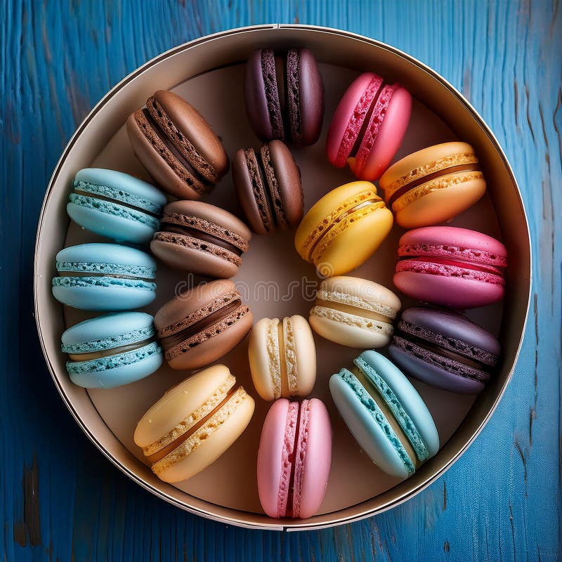 Farbenfrohe Macaroons, die in einer hübschen Darstellung lebendiger Farben angeordnet sind. lizenzfreie abbildung