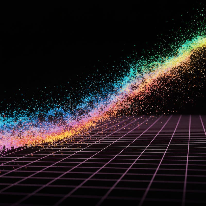 Farbenfrohe Particle Trail on a Grid Background vektor abbildung