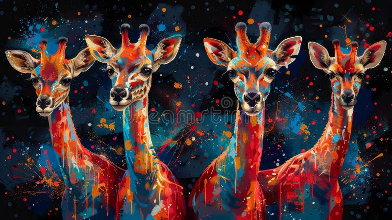 Farbenfrohe Pop Art Giraffen mit surrealen Farbpaletten stock abbildung