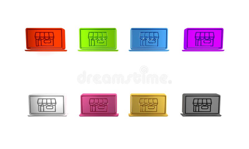 Farbenfrohe Shopping-Gebäude auf dem Bildschirm Laptop Symbol isoliert auf weißem Hintergrund. Concept eCommerce Online stock abbildung