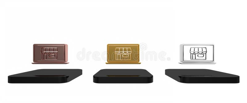 Farbenfrohe Shopping-Gebäude auf dem Bildschirm Laptop Symbol isoliert auf weißem Hintergrund. Concept eCommerce Online vektor abbildung