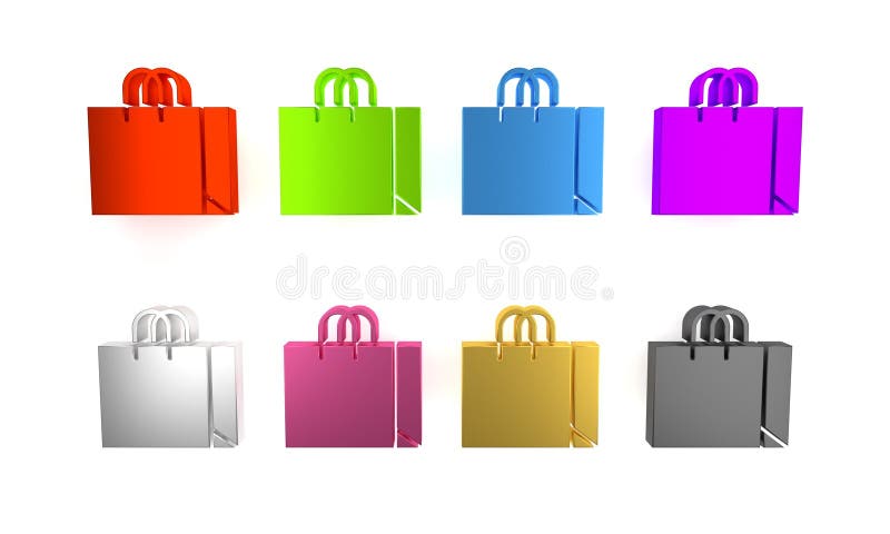 Farbenfrohe Shoppingtaschen-Symbol isoliert auf weißem Hintergrund. Minimalismus Konzept 3Darstellung lizenzfreie abbildung