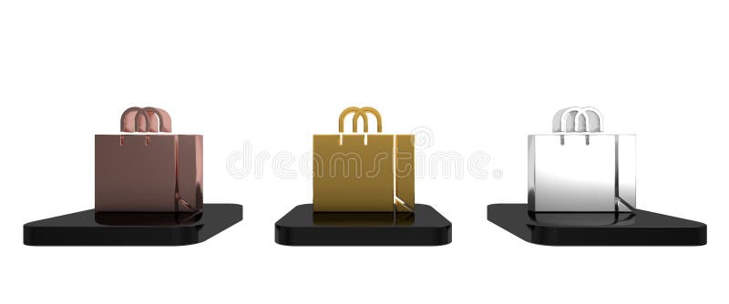 Farbenfrohe Shoppingtaschen-Symbol isoliert auf weißem Hintergrund. Minimalismus Konzept 3Darstellung lizenzfreie abbildung