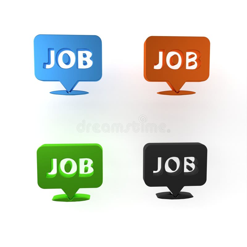 Farbenfrohe Sprechblase mit auf weißem Hintergrund isoliertem Jobsymbol. Rekrutierungs- oder Auswahlkonzept. Suche lizenzfreie abbildung
