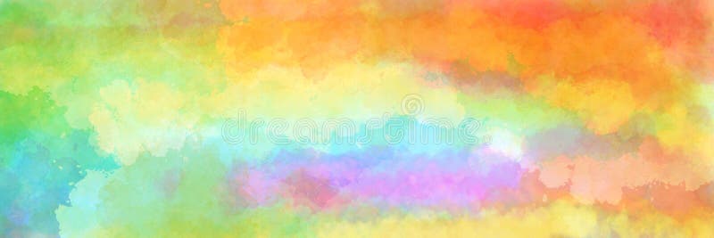 Farbenfroher Aquarellhintergrund des abstrakten Sonnenunterganghimmels mit Massendisketten Wolken in den hellen Regenbogenfarben vektor abbildung