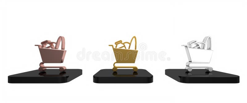 Farbenfroher Einkaufswagen und Essenssymbol im weißen Hintergrund isoliert. Supermarkt. Minimalkonzept 3d vektor abbildung