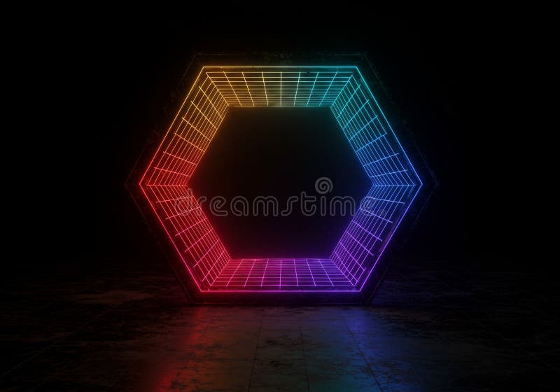 Farbenfroher Hexagon Neon Lichtrahmen stock abbildung