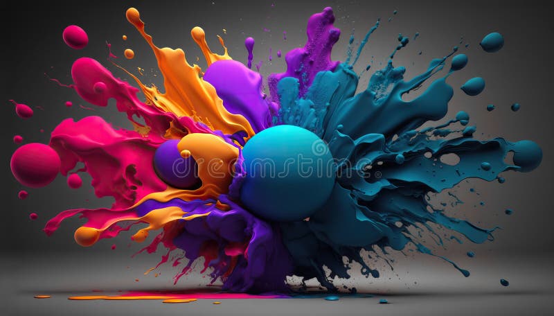 Farbexplosion. Regenbogen aus farbiger Plastiklackierung auf grauem Atelier-Hintergrund. generative Hilfe lizenzfreie abbildung