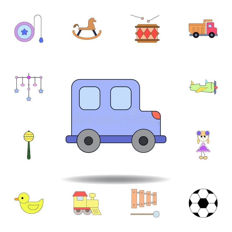 Farbige Ikone des Karikaturspielzeugs Auto stellen Sie von den Kinderspielwaren-Illustrationsikonen ein Zeichen, Symbole können f stock abbildung Farbige Ikone des Karikaturspielzeugs Auto stellen Sie von den Kinderspielwaren-Illustrationsikonen ein Zeichen, Symbole können f stock abbildung