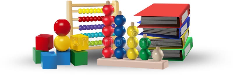 Farbige Spielwaren, Abakus, Büroordner Pädagogisches Konzept stock abbildung Farbige Spielwaren, Abakus, Büroordner Pädagogisches Konzept stock abbildung