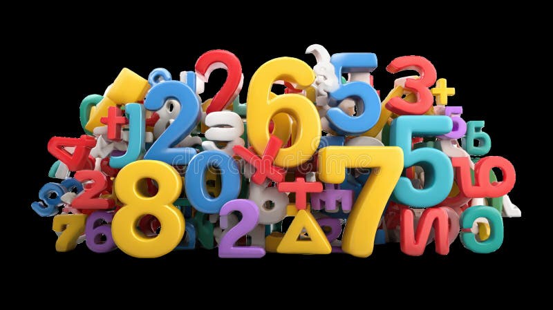 Farbige Zahlen und mathematische Symbole als Stapel auf transparentem Hintergrund vektor abbildung