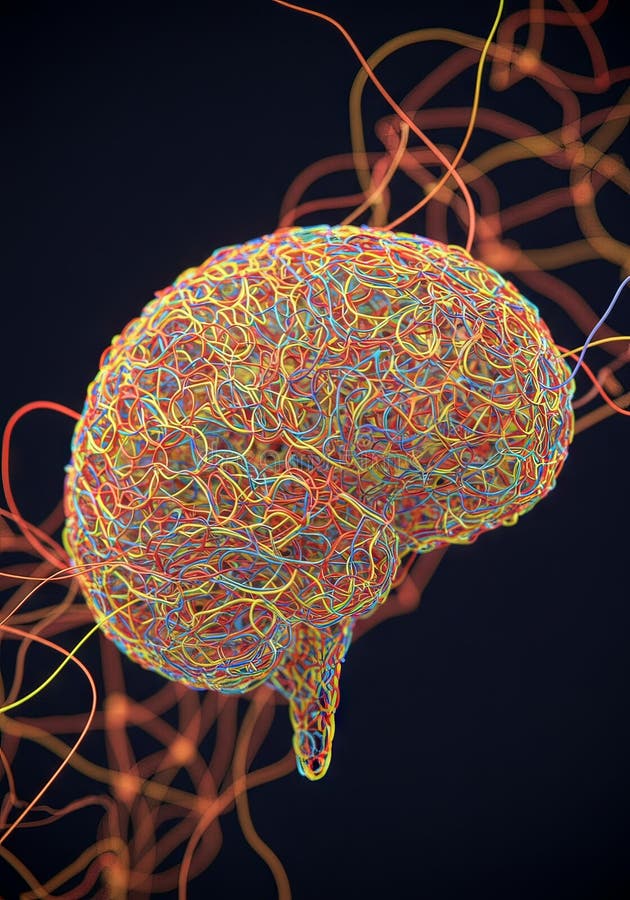 Farbiger Brain Neuronale Netzwerkanschlüsse 3D Render lizenzfreie abbildung