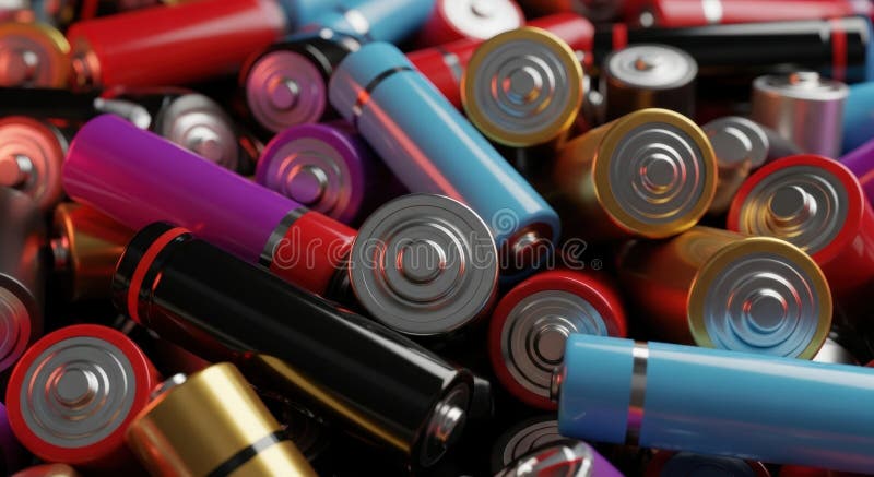 Farbiger Stapel aus mehreren zylindrischen Batterien für Strom und Energieversorgung stock abbildung