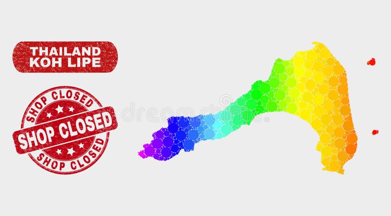Farbiges Mosaik Koh Lipe Map und Schmutz-Geschäft schlossen Wasserzeichen stock abbildung Farbiges Mosaik Koh Lipe Map und Schmutz-Geschäft schlossen Wasserzeichen stock abbildung
