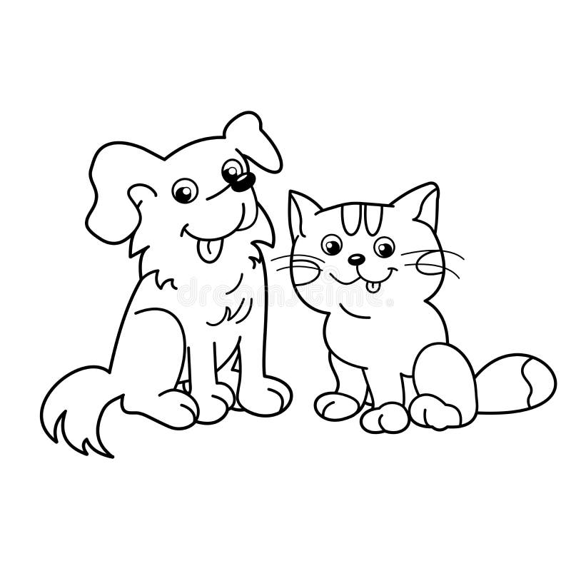 Farbton-Seiten-Entwurf der Karikaturkatze mit Hund haustiere Malbuch für Kinder lizenzfreie abbildung Farbton-Seiten-Entwurf der Karikaturkatze mit Hund haustiere Malbuch für Kinder lizenzfreie abbildung