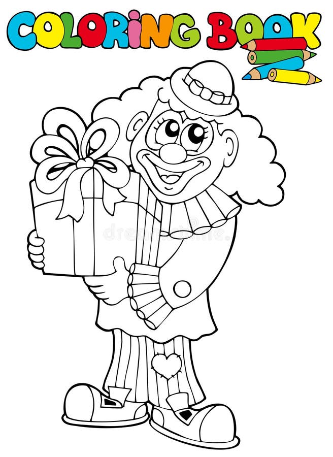Coloring book with clown and gift - illustration. Coloring book with clown and gift - illustration.