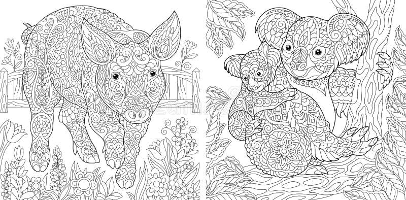Farbtonseiten Malbuch für Erwachsene Nettes Schwein - Symbol 2019 Chinesischen Neujahrsfests Farbtonbild mit Koala-Bären Antistre stock abbildung Farbtonseiten Malbuch für Erwachsene Nettes Schwein - Symbol 2019 Chinesischen Neujahrsfests Farbtonbild mit Koala-Bären Antistre stock abbildung