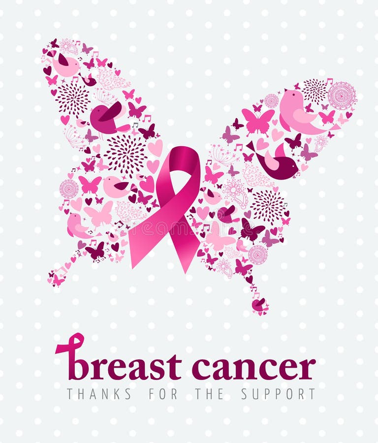 Farfalla del nastro di rosa del manifesto di sostegno del cancro al seno illustrazione di stock