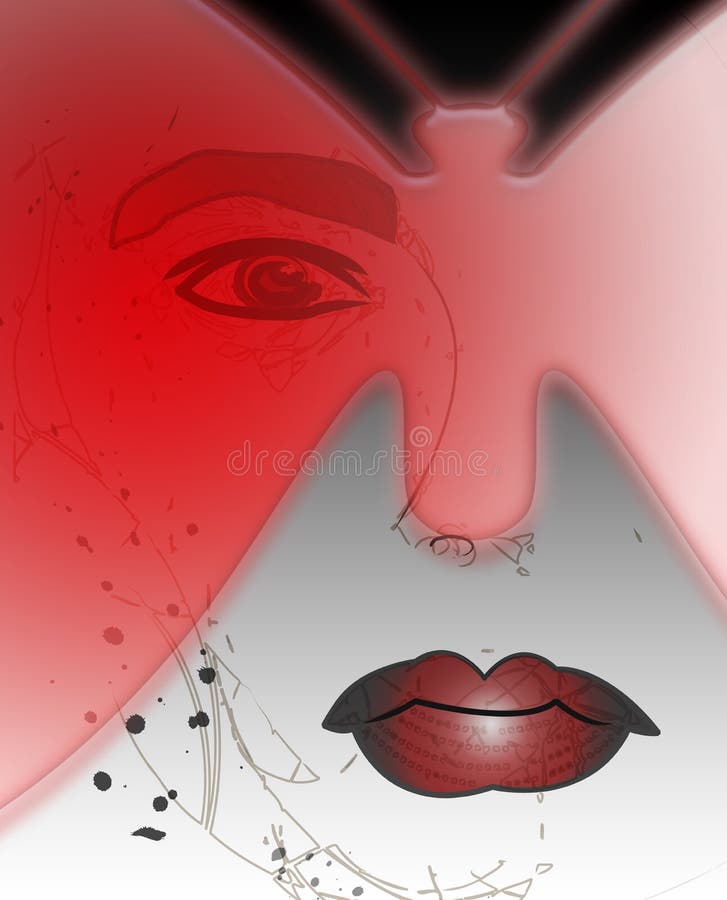 Farfalla della maschera di Halloween dell'illustrazione in donna rossa illustrazione di stock Farfalla della maschera di Halloween dell'illustrazione in donna rossa illustrazione di stock