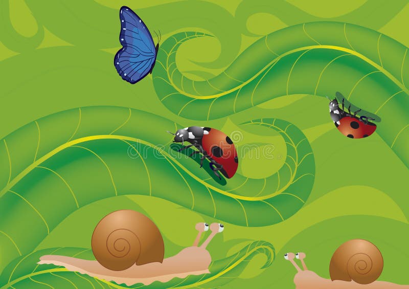 Farfalla e lumache della coccinella royalty illustrazione gratis Farfalla e lumache della coccinella royalty illustrazione gratis