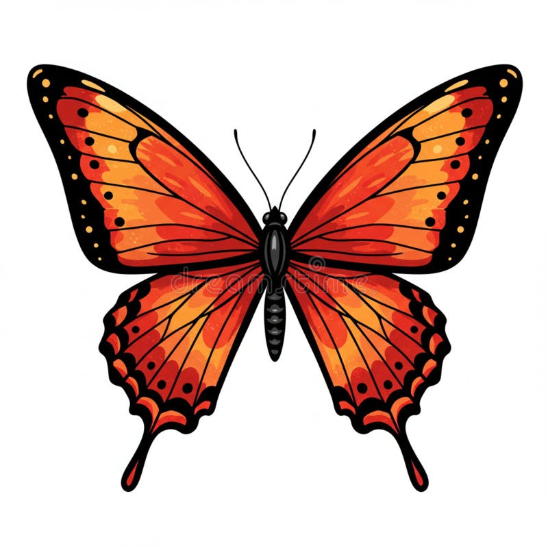 Farfalla illustrata con grandi ali vibranti in sfumature di rosso arancione e nero. royalty illustrazione gratis