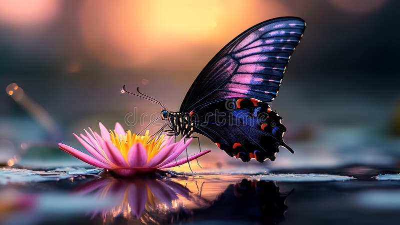 Farfalla selvatica in acqua giallata : stordente chiusura di bellissimi animali selvatici nello stagno royalty illustrazione gratis