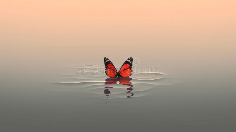 Farfalla sull'acqua all'alba : immagine uhhd realistica e minimalista royalty illustrazione gratis