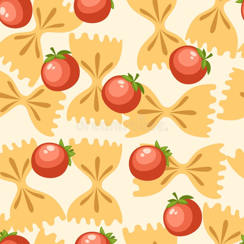 Farfalle italiano della pasta dell'alimento con i pomodori Reticolo senza giunte Illustrazione piana su fondo bianco Pagina del s illustrazione di stock Farfalle italiano della pasta dell'alimento con i pomodori Reticolo senza giunte Illustrazione piana su fondo bianco Pagina del s illustrazione di stock