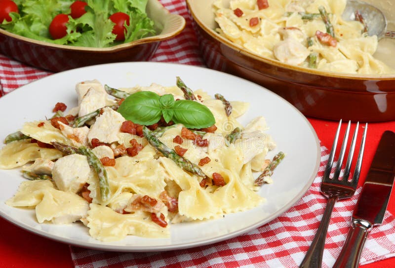 Farfalle Pasta with Chicken and Asparagus royalty free stock image