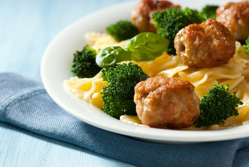 Farfalle Pasta with Meatballs and Broccoli Stock Photo Image of