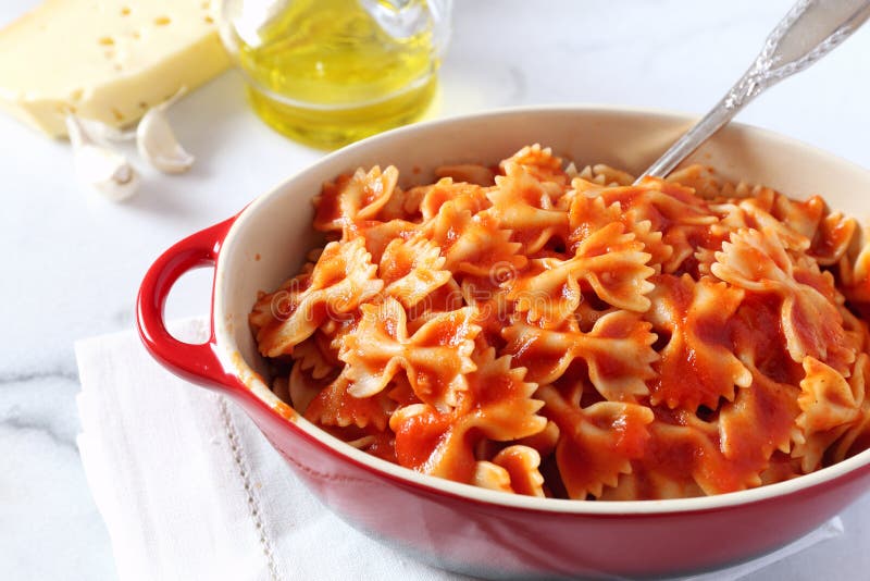 Farfalle Pasta with Tomato Sauce Stock Image - Image of marble, eating ...