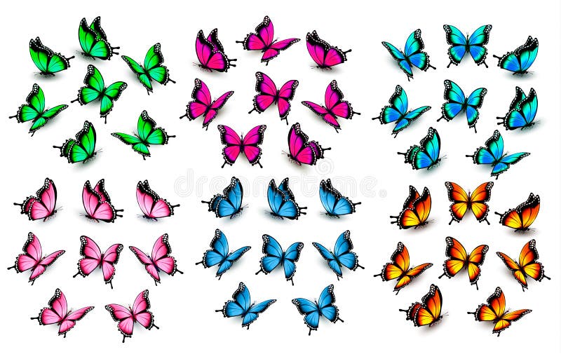 Farfalle variopinte impostate Vettore illustrazione di stock