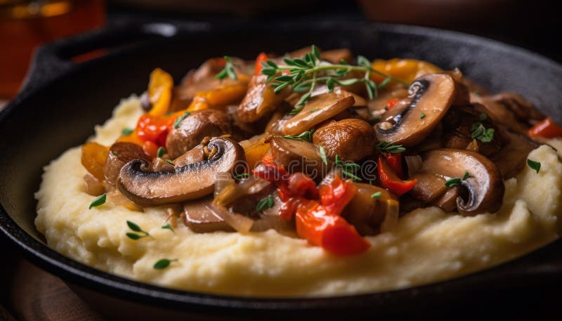 Farina vegetariana appena cotta su tavole di legno rustico generate dall'ai royalty illustrazione gratis