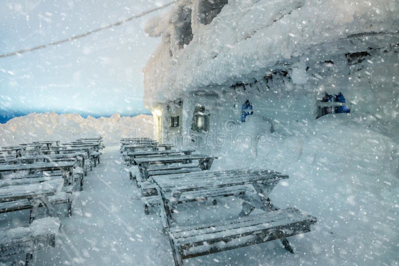 Farligt vinterväder på natten - snö, häftig snöstorm, förkylning royaltyfri foto Farligt vinterväder på natten - snö, häftig snöstorm, förkylning royaltyfri foto