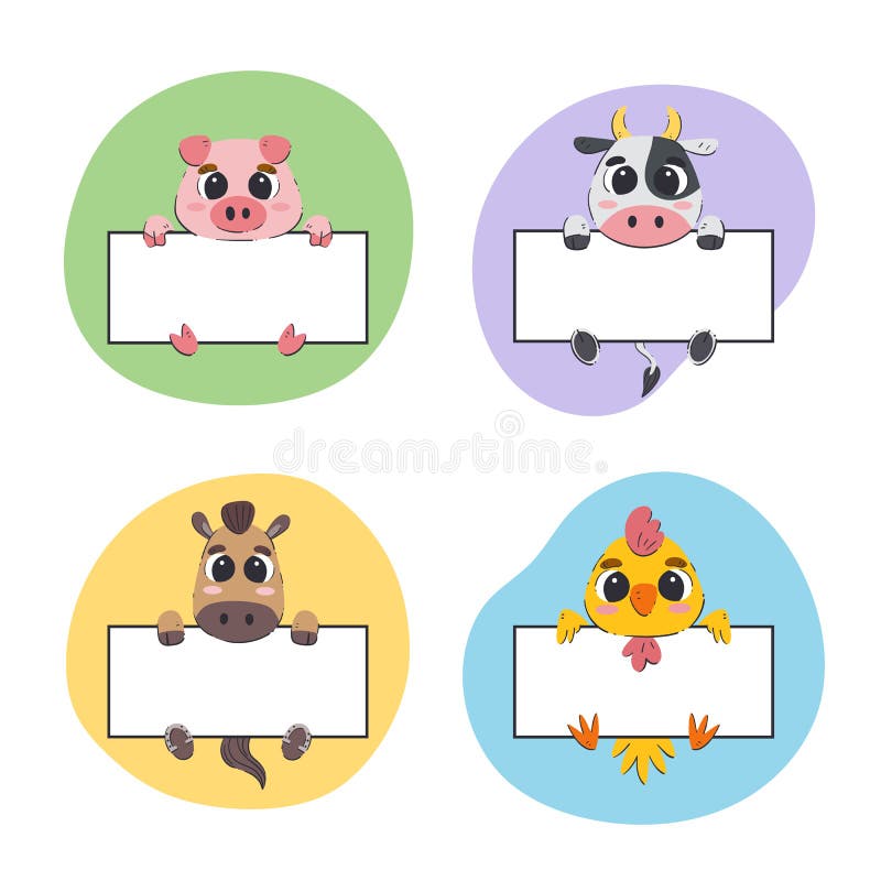 Farm Animal Set Holding Blank Banners Stock Vector - Illustration of  message, collection: 254327121