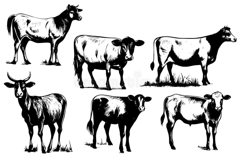 Farm Animals Collection Illustration Drawing Style Sketch Stock
