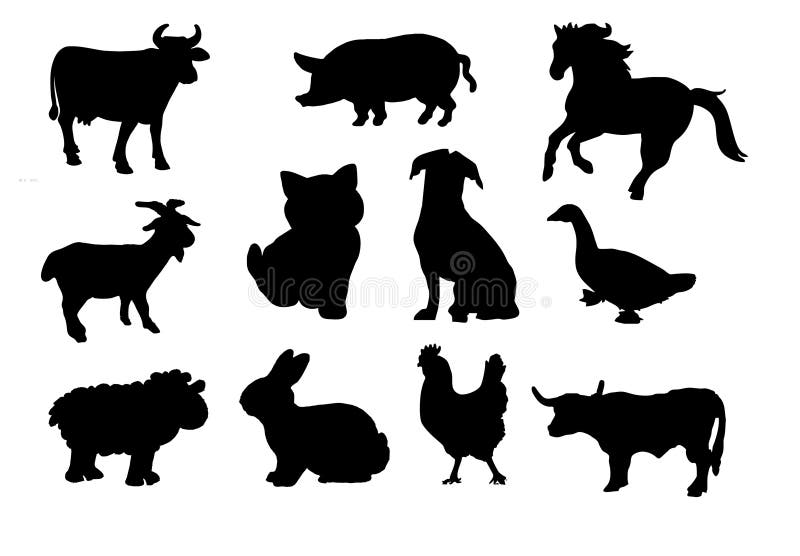 Farm animals silhouette. stock vector. Illustration of funny - 51163474