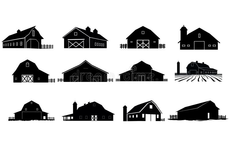 Farm barn black filled solid icon vector, barn & farm building vector silhouette, Farm barn illustration