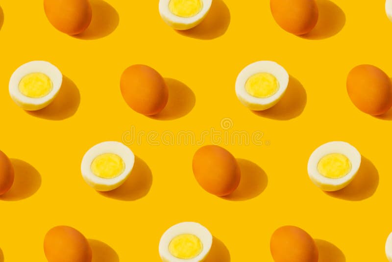 Fresh and boiled eggs yellow pattern royalty free illustration