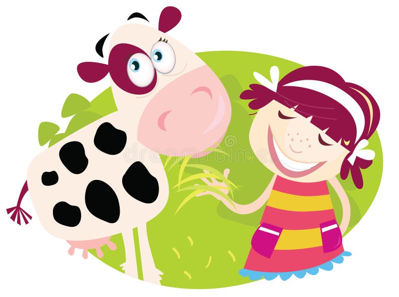 Small child is feeding cute calf. Vector Illustration. Small child is feeding cute calf. Vector Illustration.